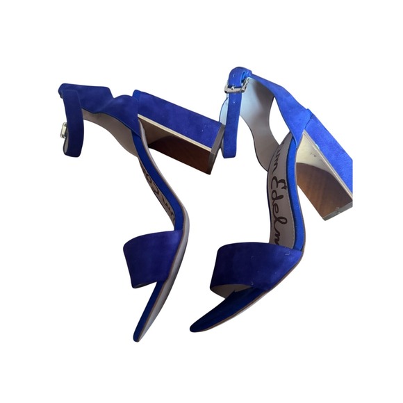 Sam Edelman Yaro Block Heel Ankle Strap Suede Sandals Cobalt Blue Party Shoes - Picture 1 of 6